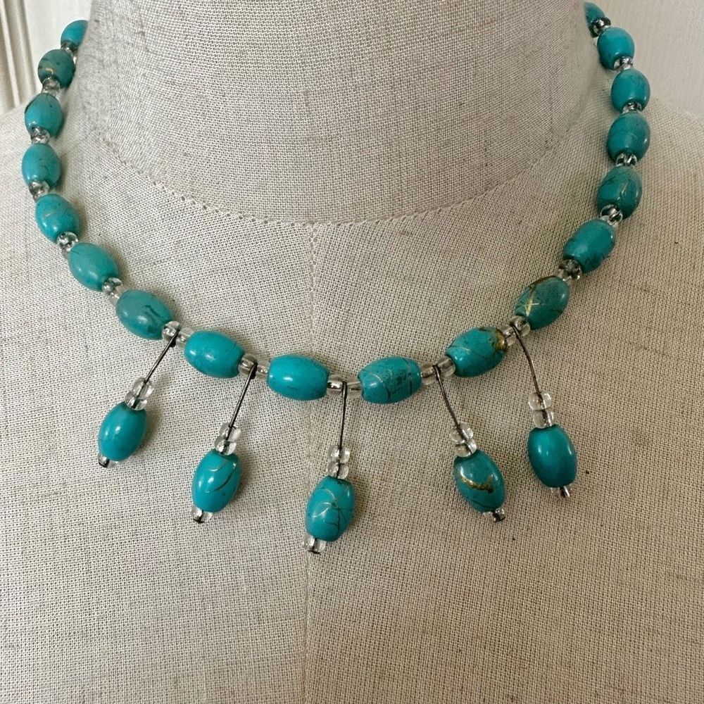 Turquoise blue beaded necklace